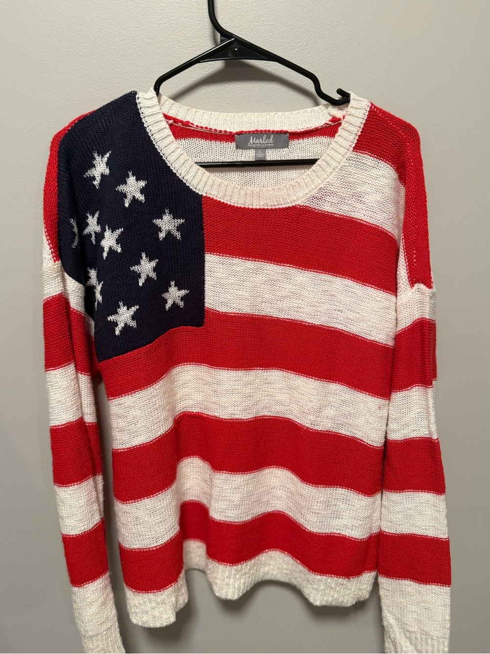 Marled American Flag Crewneck Sweater - Red & White